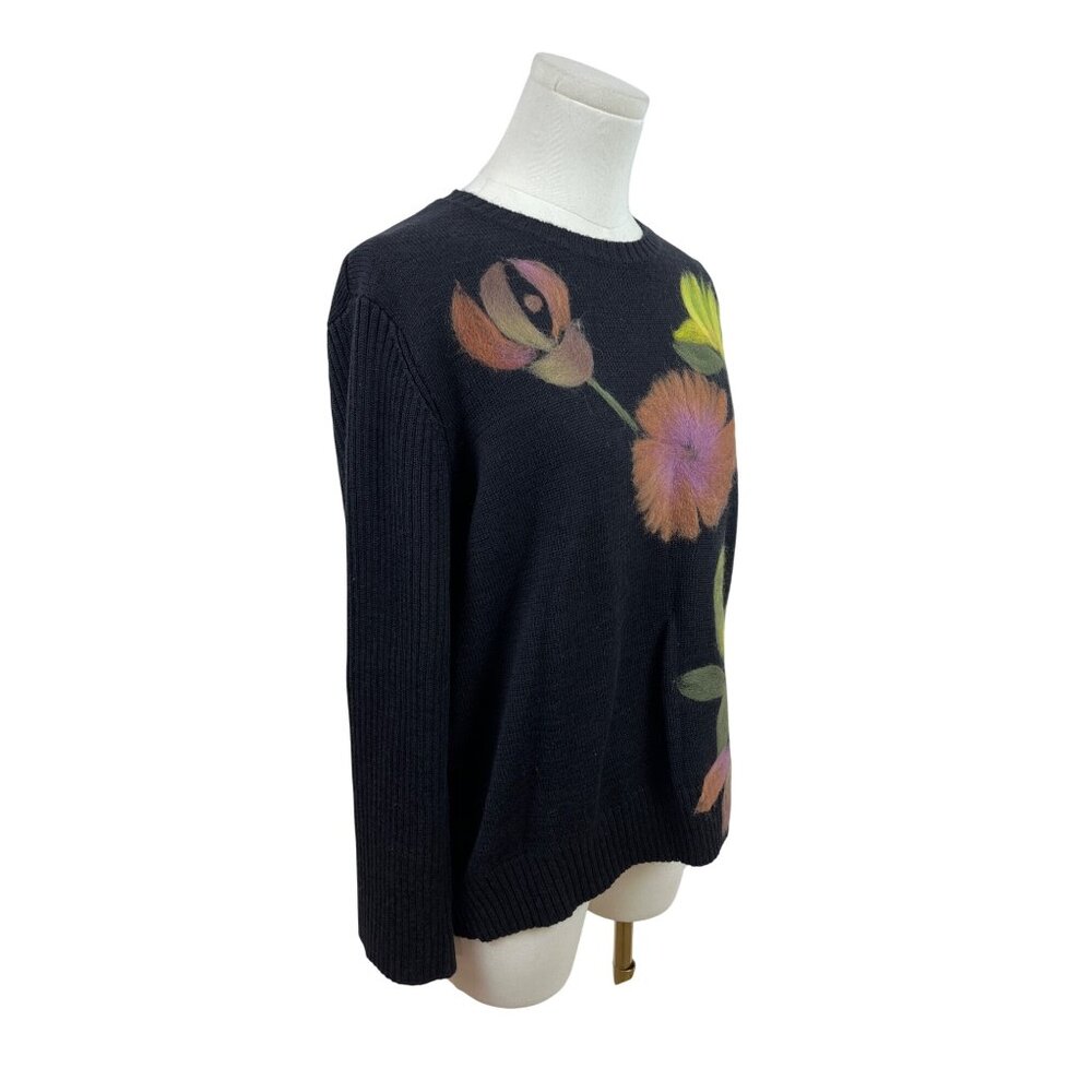 Spanner Womens Black Floral Pattern Sweater Size XL image 2